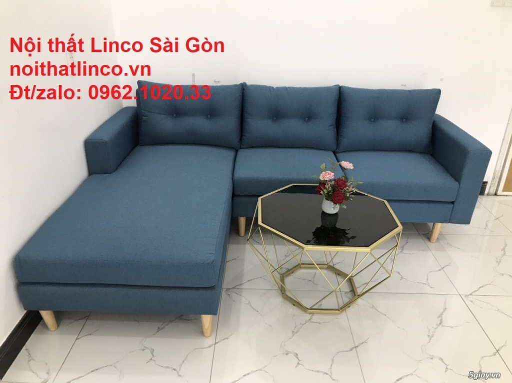 Bộ ghế sofa góc chữ L xanh dương nước biển đẹp hiện đại rẻ Linco HCM - 5
