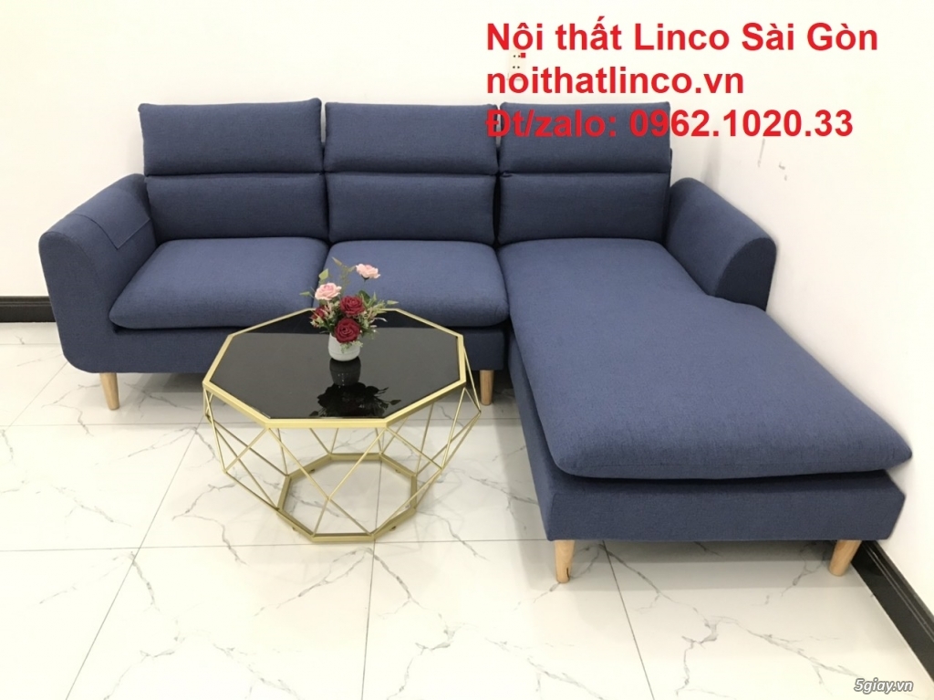 Mẫu sofa góc rẻ | Sofa góc chữ L Xanh dương đập đẹp | Sofa Linco SG - 8