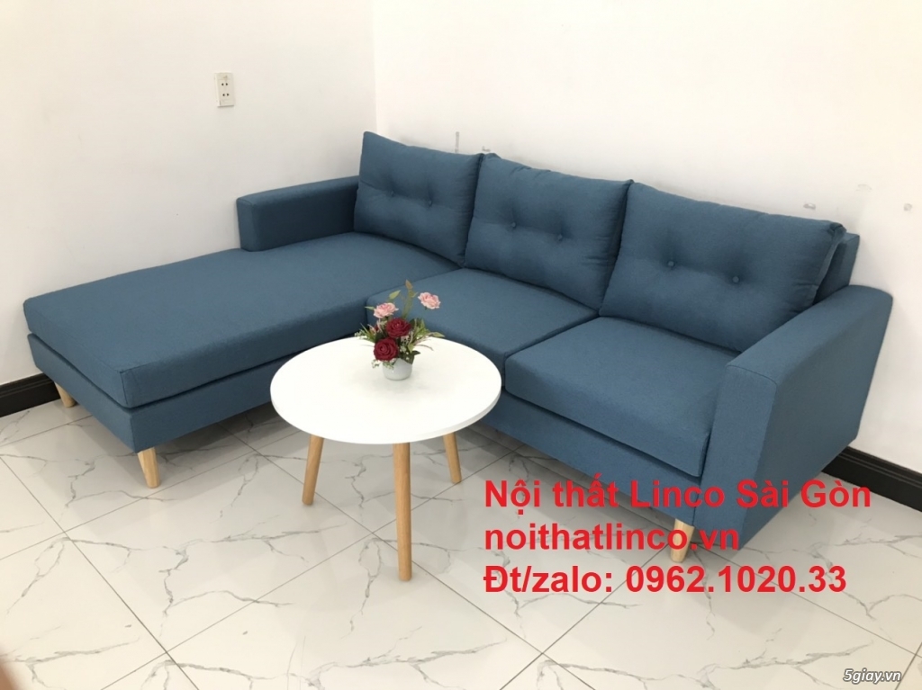 Bộ ghế sofa góc chữ L xanh dương nước biển đẹp hiện đại rẻ Linco HCM - 8
