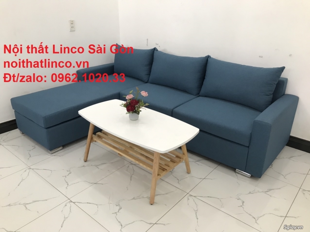Bộ ghế sofa góc L giá rẻ | Sofa góc chữ L đẹp xanh dương | Linco SG - 7