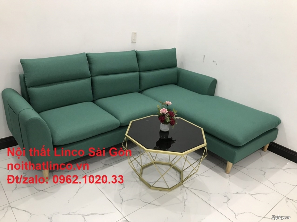 Ghế sofa góc chữ L giá rẻ | Xanh ngọc vải bố đẹp | Nội thất Linco SG - 9