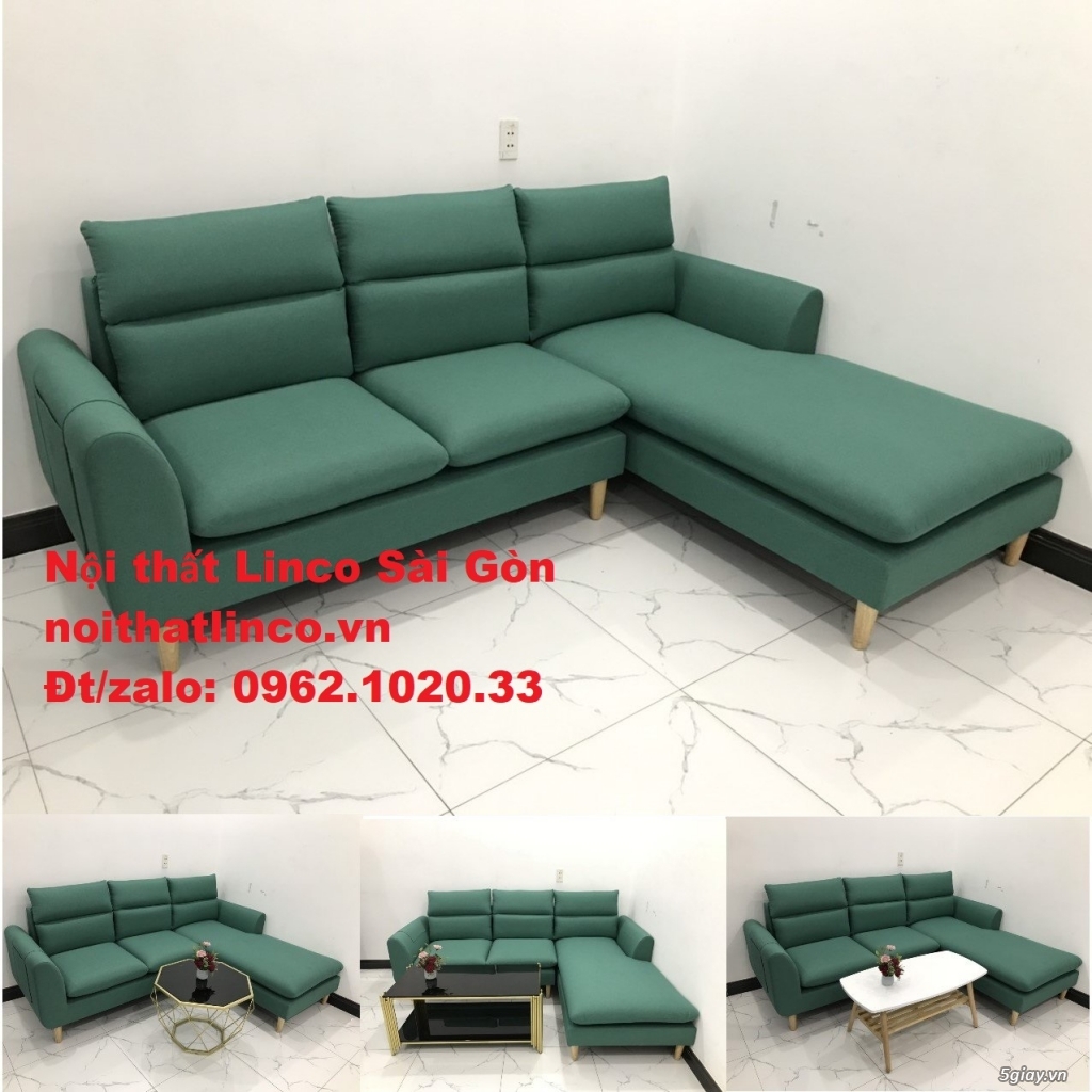 Ghế sofa góc chữ L giá rẻ | Xanh ngọc vải bố đẹp | Nội thất Linco SG