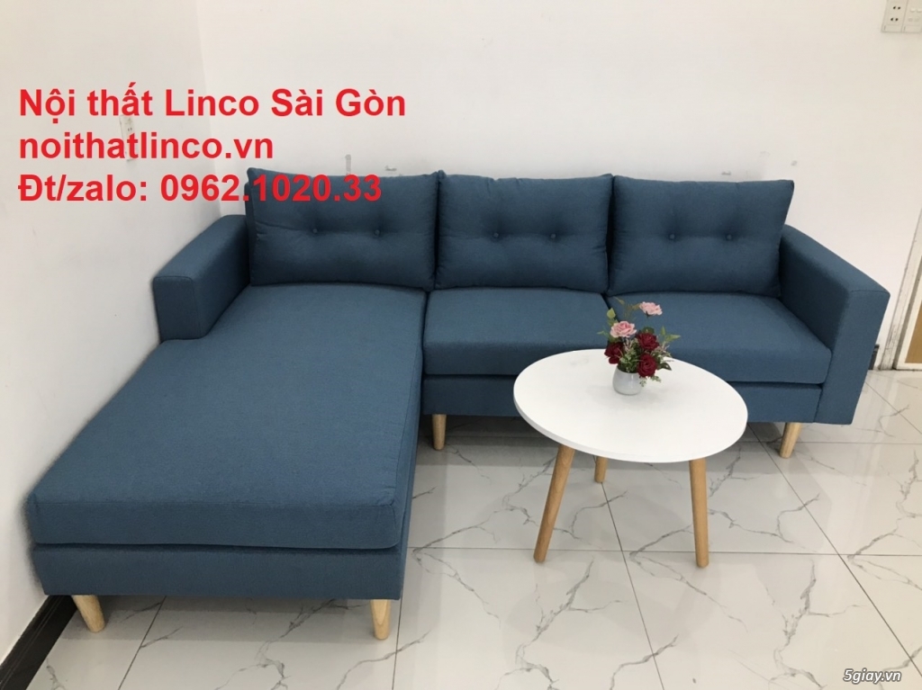 Bộ ghế sofa góc chữ L xanh dương nước biển đẹp hiện đại rẻ Linco HCM - 9