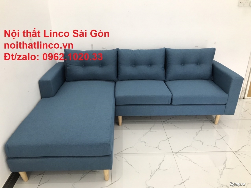 Bộ ghế sofa góc chữ L xanh dương nước biển đẹp hiện đại rẻ Linco HCM - 11