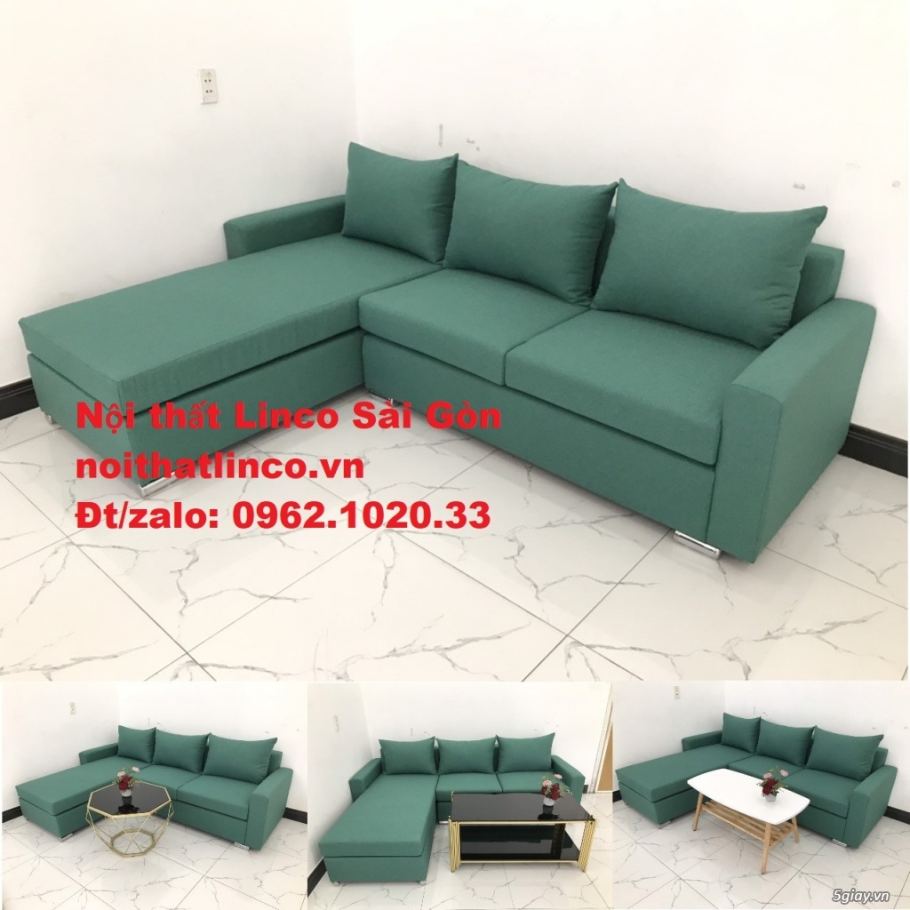 Mẫu ghế sofa góc chữ L | Sofa góc xanh ngọc lá cây giá rẻ | Sofa Linco
