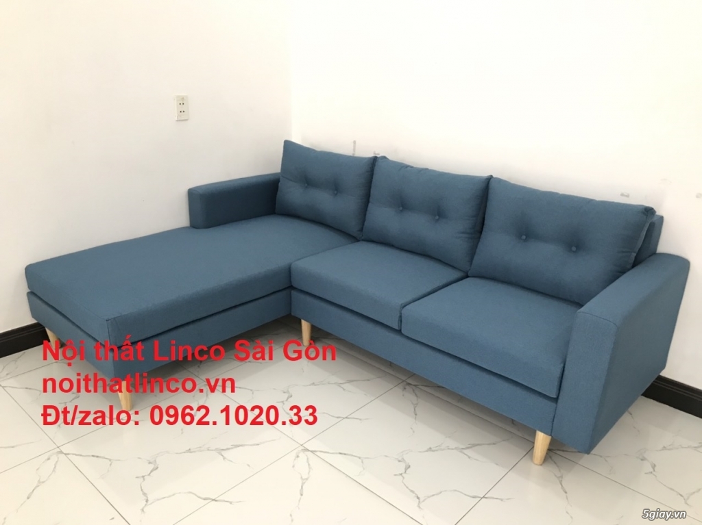 Bộ ghế sofa góc chữ L xanh dương nước biển đẹp hiện đại rẻ Linco HCM - 10