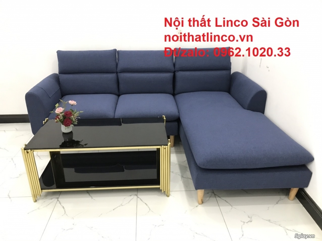 Mẫu sofa góc rẻ | Sofa góc chữ L Xanh dương đập đẹp | Sofa Linco SG - 11