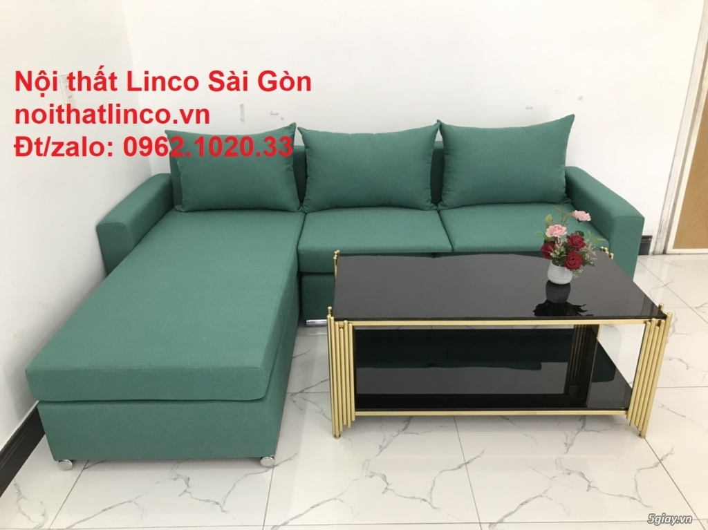 Mẫu ghế sofa góc chữ L | Sofa góc xanh ngọc lá cây giá rẻ | Sofa Linco - 10