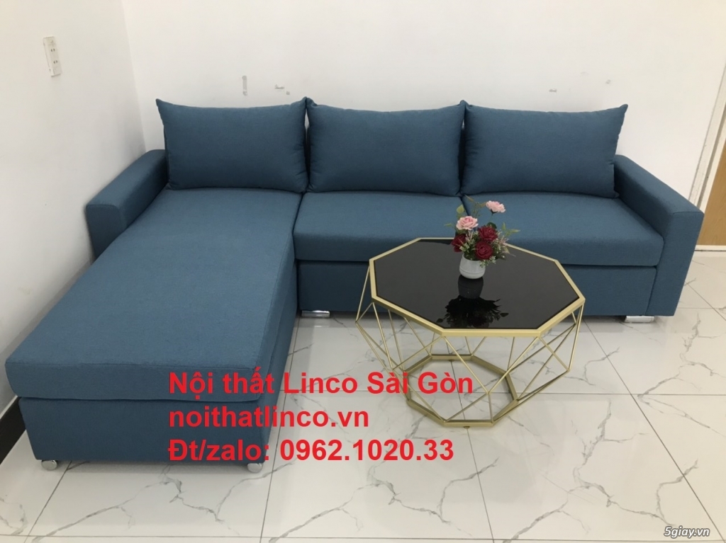 Bộ ghế sofa góc L giá rẻ | Sofa góc chữ L đẹp xanh dương | Linco SG - 4