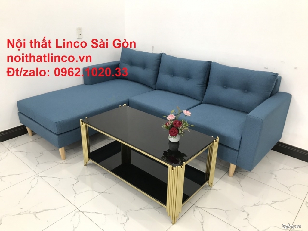 Bộ ghế sofa góc chữ L xanh dương nước biển đẹp hiện đại rẻ Linco HCM - 2