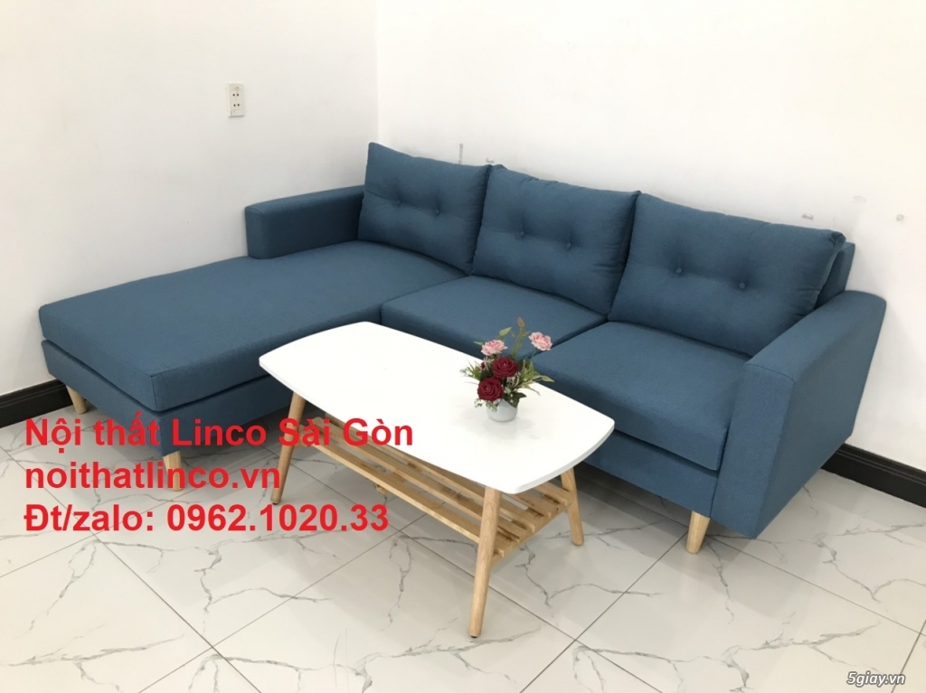 Bộ ghế sofa góc chữ L xanh dương nước biển đẹp hiện đại rẻ Linco HCM - 7