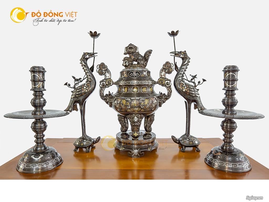 Lư đồng đỏ khảm ngũ sắc 5 chữ vàng - 1