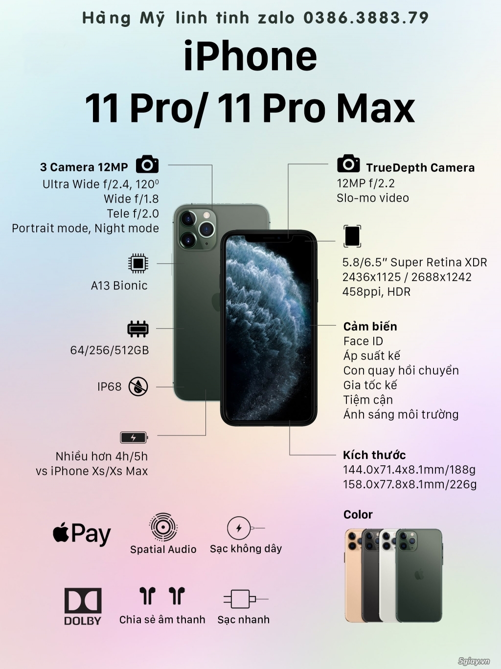Iphone 11 Pro Max 256Gb quốc tế Mỹ , nguyên zin full, mới 99 long lanh - 2