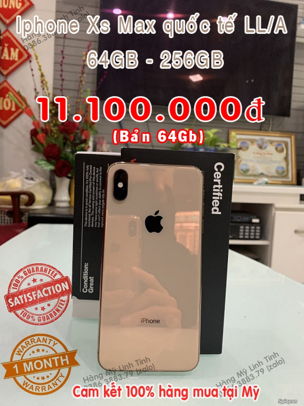 Điện thoại Iphone Xs Max 256gb quốc tế bản Mỹ (LL/A) zin 100% đẹp leng