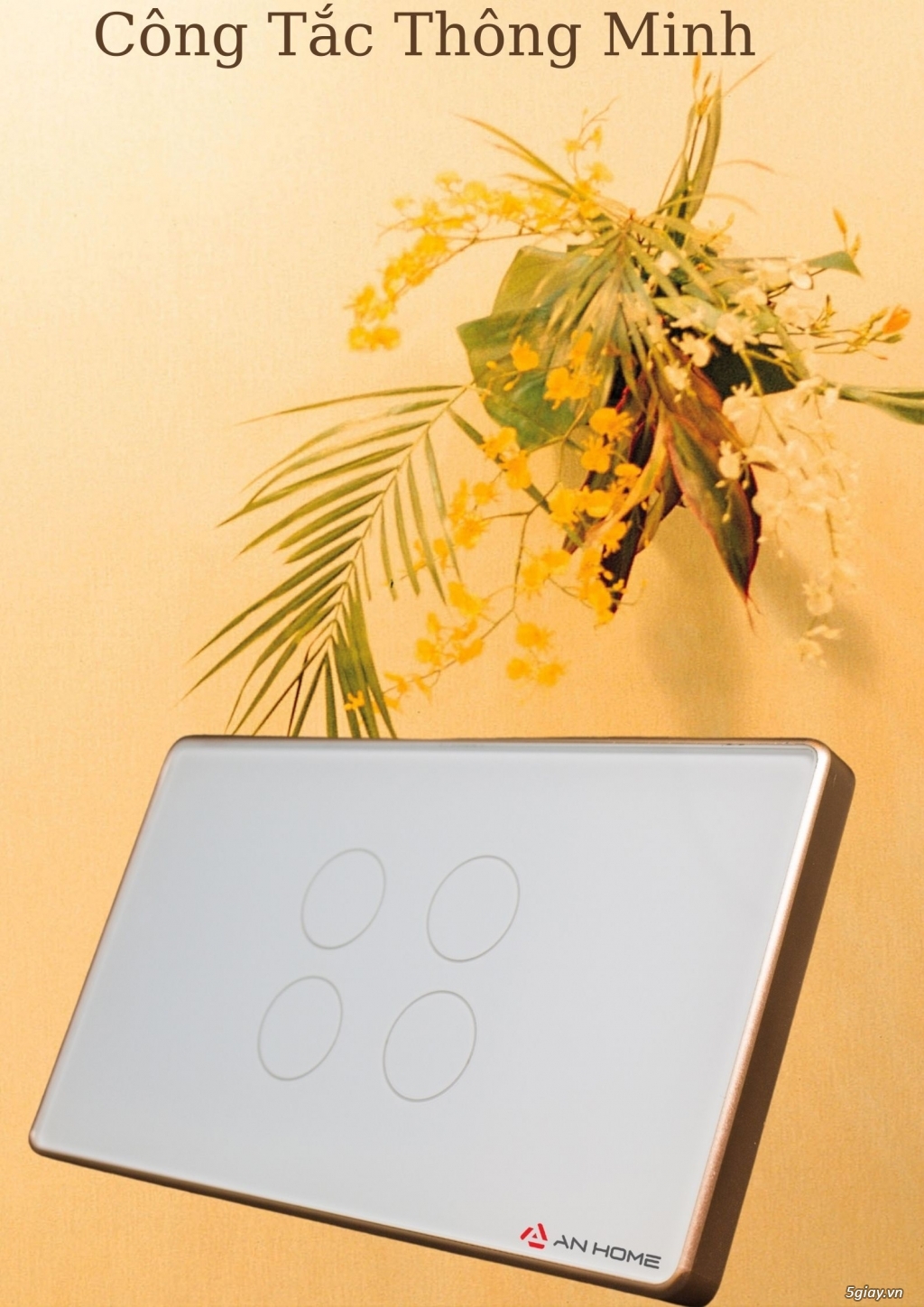 Công tắc thông minh ANHOME 4 nút viền nhôm hình chữ nhật màu trắng