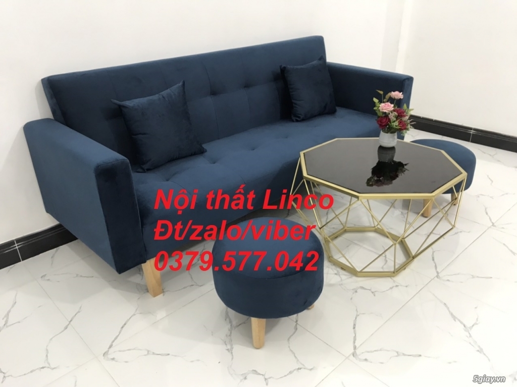 Bộ bàn ghế sofa giường bed (băng) màu xanh dương đậm Linco Kiên Giang - 5
