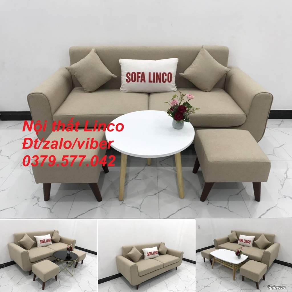 Bộ bàn ghế salong Sofa băng trắng kem giá rẻ đẹp Linco Kiên Giang