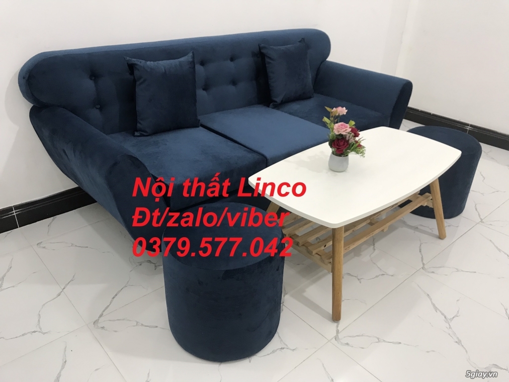 Bộ ghế sofa băng, sofa màu xanh dương đậm vải nhung Linco Kiêng Giang - 5