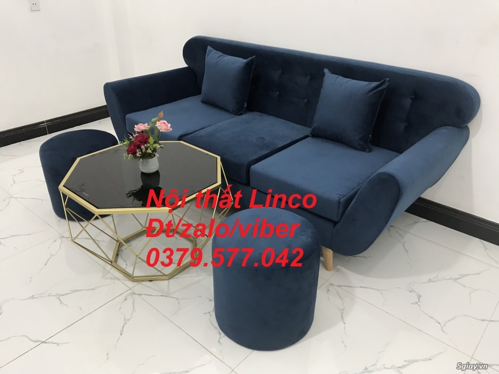 Bộ ghế sofa băng, sofa màu xanh dương đậm vải nhung Linco Kiêng Giang - 2