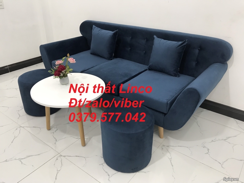 Bộ ghế sofa băng, sofa màu xanh dương đậm vải nhung Linco Kiêng Giang - 4