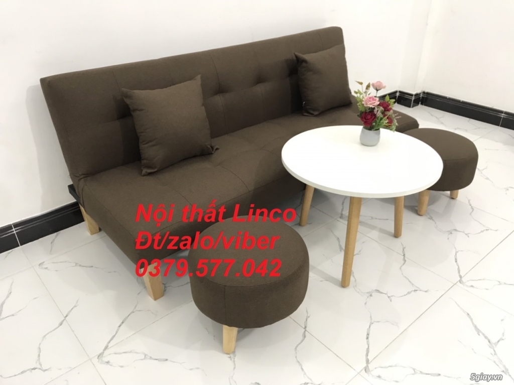 Bộ ghế sofa giường bed màu nâu cafe sữa đậm rẻ nhỏ mini Bình Thuận - 3
