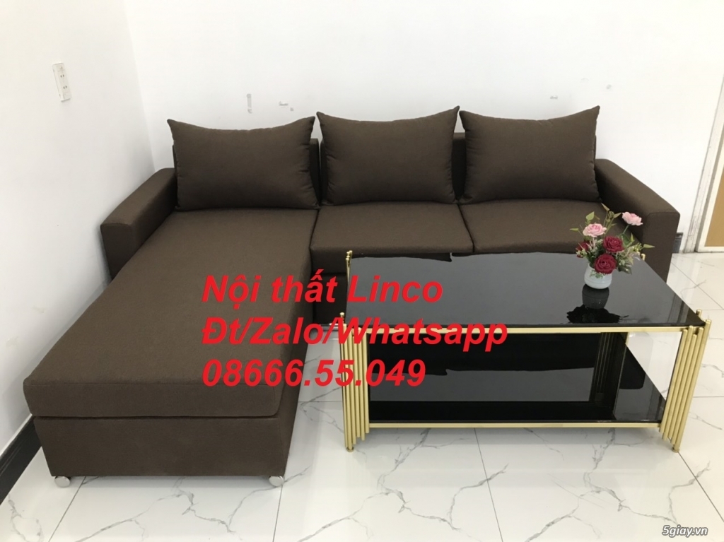 Bộ ghế sofa góc chữ L giá rẻ xanh dương nước biển đen đậm ở Trà Vinh - 3