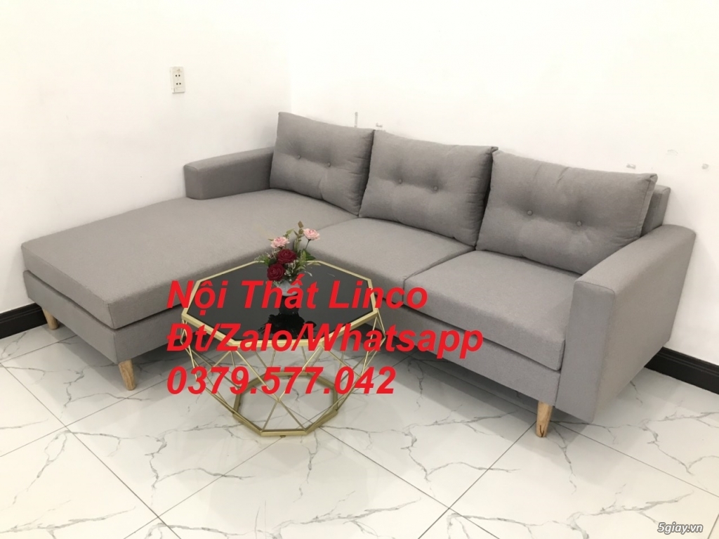 Bộ ghế sofa góc L màu xám ghi trắng, giá rẻ nhỏ Linco Bình Thuận - 4