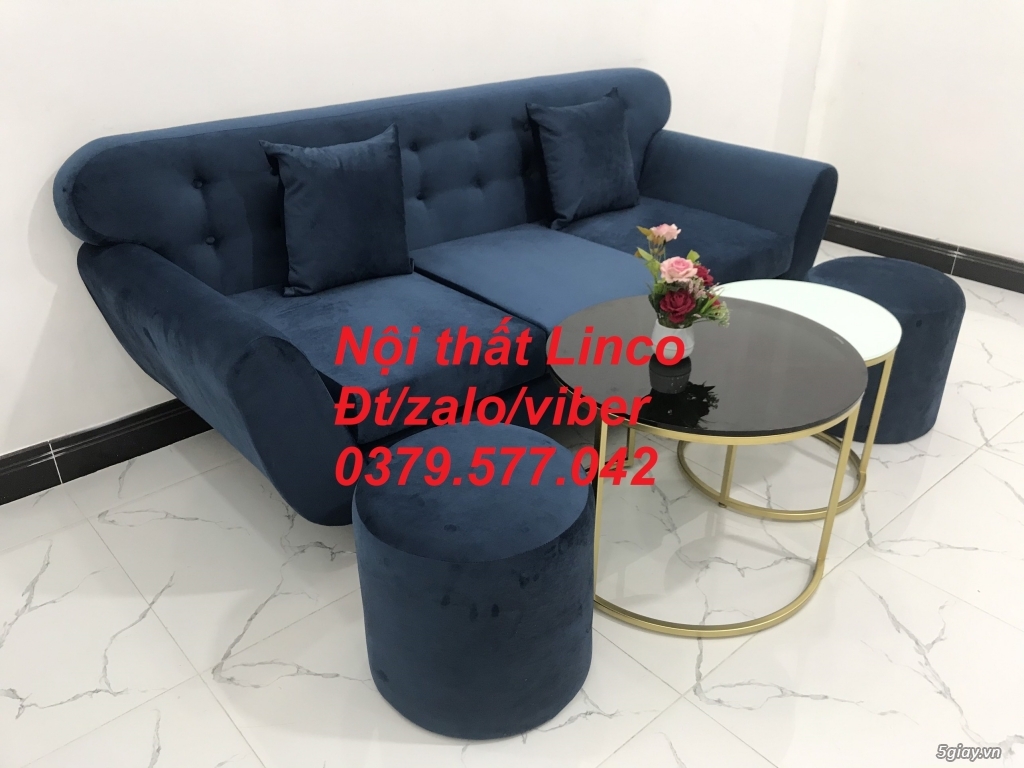Sofa băng giá rẻ vải nhung sofa văng xanh dương đậm Linco Đồng Tháp - 5