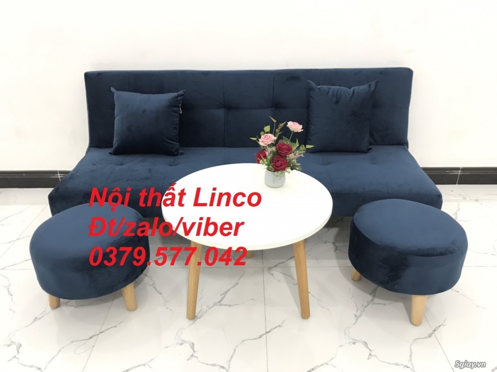 Bộ ghế sofa bed bật thành giường xanh dương đậm đen vải nhung Tây Ninh - 2