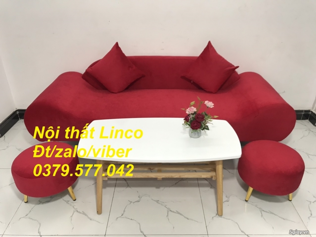 Bộ ghế sofa băng văng thuyền dài màu đỏ vải nhung đẹp giá rẻ Đồng Tháp - 2