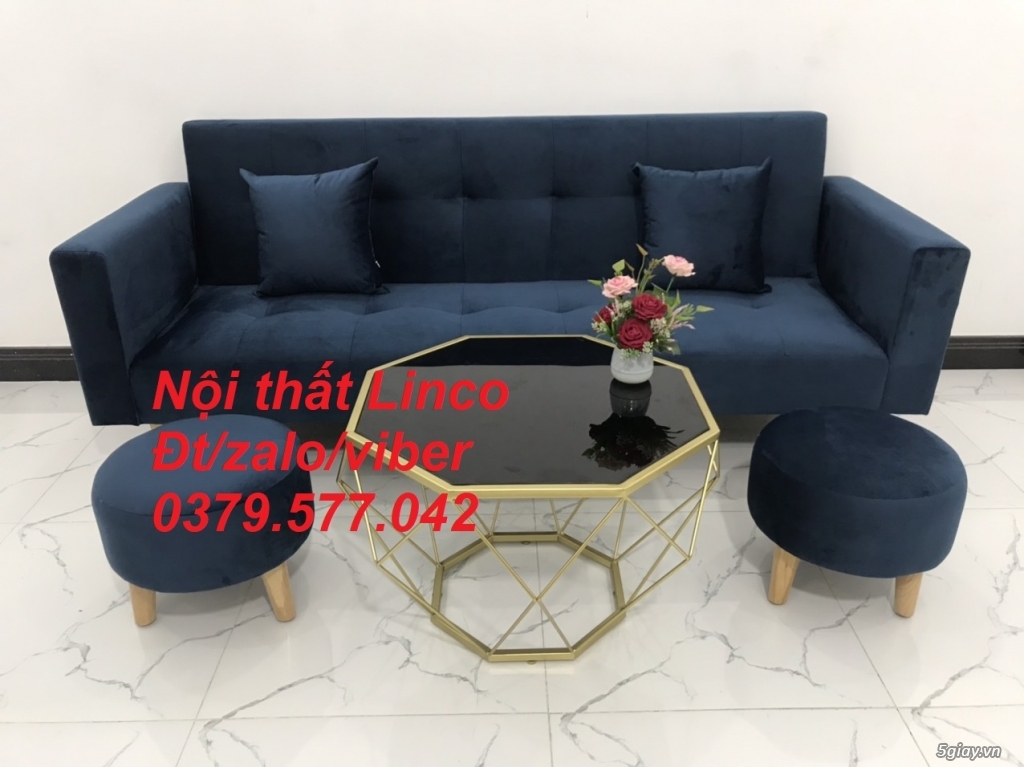 Bộ bàn ghế sofa giường bed (băng) màu xanh dương đậm đen Linco Bến Tre - 4