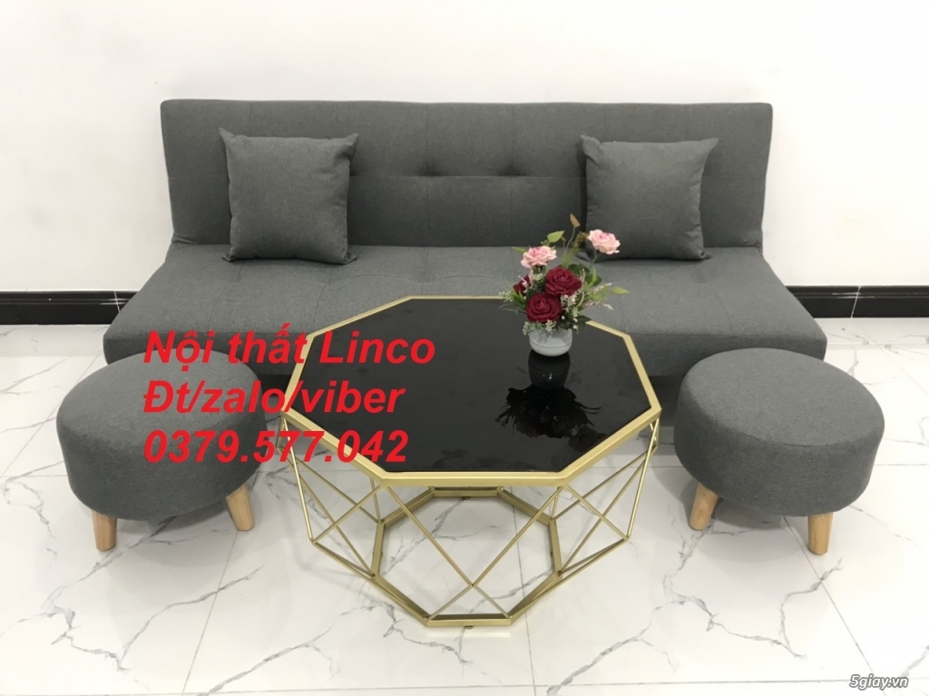 Bộ bàn ghế sofa giường sofa bed xám lông chuột đậm Đồng Tháp - 3