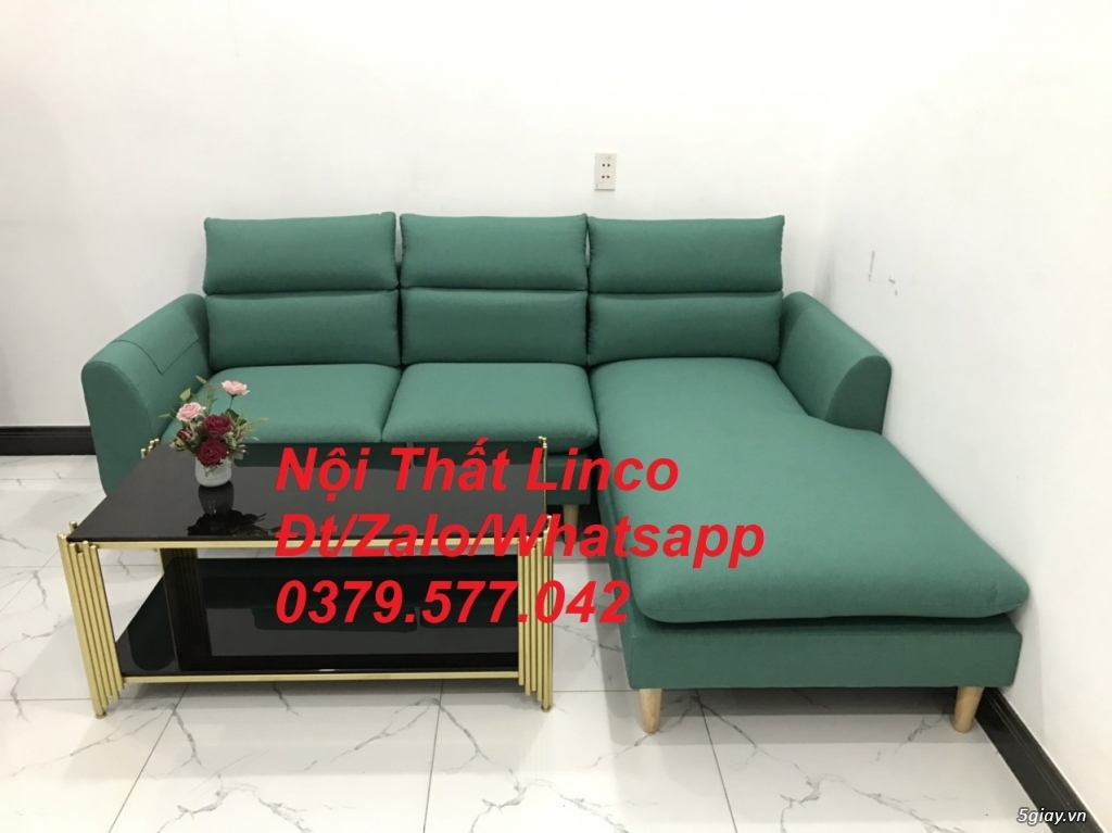 Bộ ghế sofa góc L phòng khách màu xanh ngọc lá cây đẹp Linco Bến Tre - 5
