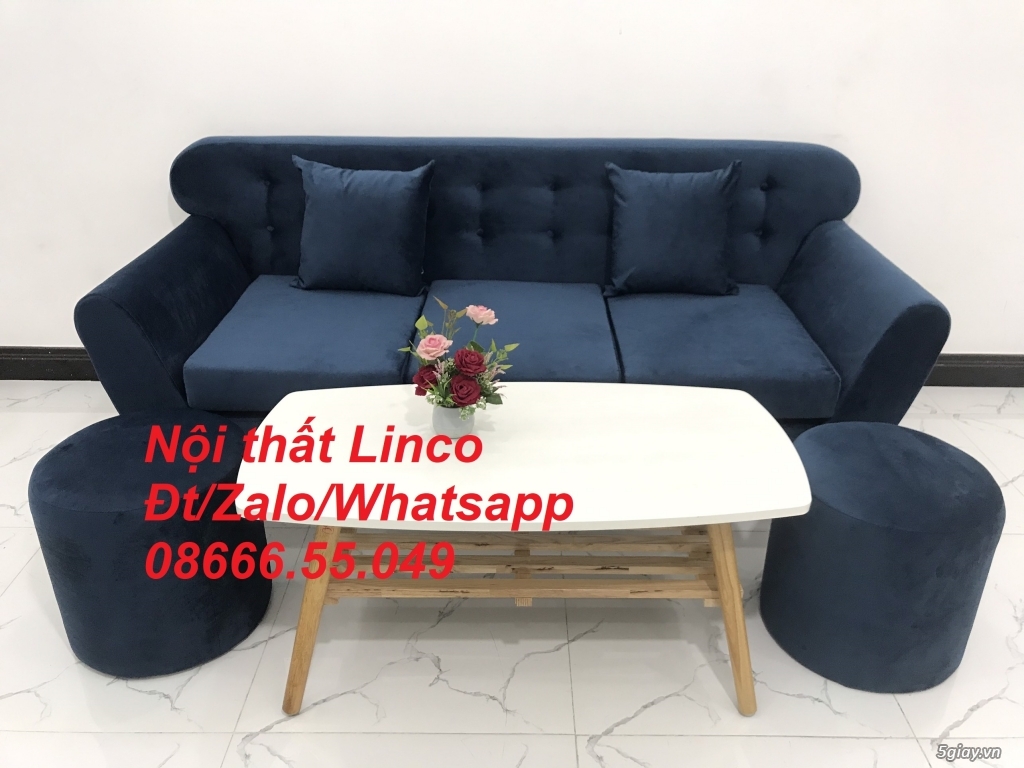 Sofa băng giá rẻ vải nhung đẹp xanh dương đậm Nội thất Tuy Hòa Phú Yên - 2