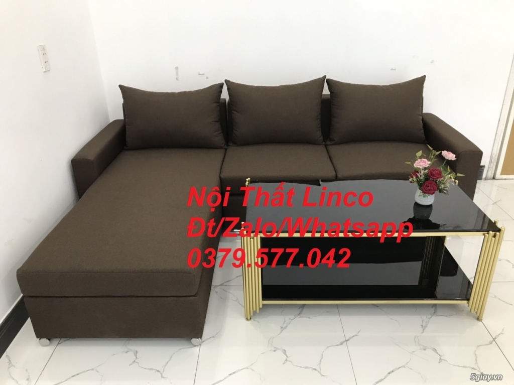 bộ ghế sofa góc giá rẻ,sofa góc L, màu Nâu đậm Nội Thất Linco Tây Ninh - 1