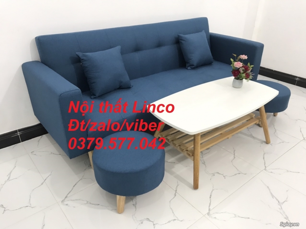 Bộ ghế sofa giường bed (băng) màu xanh dương da trời rẻ đẹp Đồng Tháp - 5