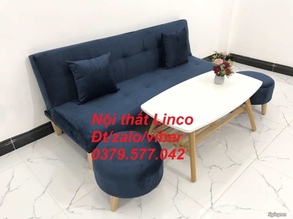 Bộ ghế sofa bed bật thành giường xanh dương đậm đen vải nhung Tây Ninh - 4