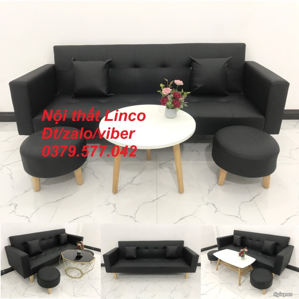 Bộ bàn ghế sofa bed giường (băng) simili giả da đen giá rẻ Tây Ninh