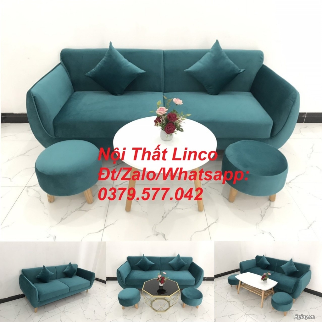 Bộ ghế sofa băng văng 1m9 xanh cổ vịt lá cây hiện đại Linco Đồng Tháp