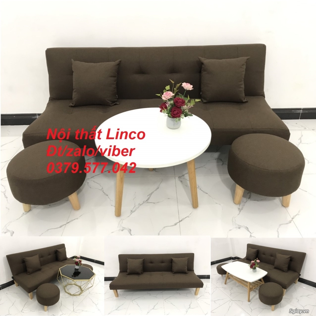 Bộ bàn ghế sofa bed,sofa bật thành giường màu nâu cafe sữa Bến Tre