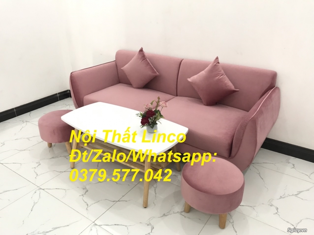 Bộ ghế sofa băng màu hồng hường vải nhung đẹp nhỏ gọn linco Bến Tre - 4