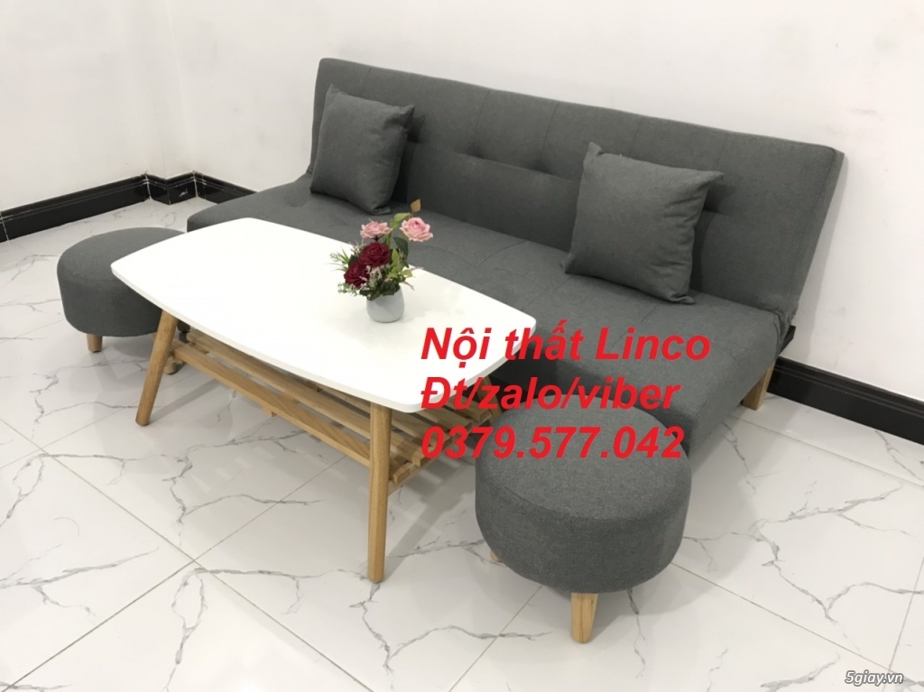 Bộ bàn ghế sofa giường sofa bed xám lông chuột đậm Đồng Tháp - 5