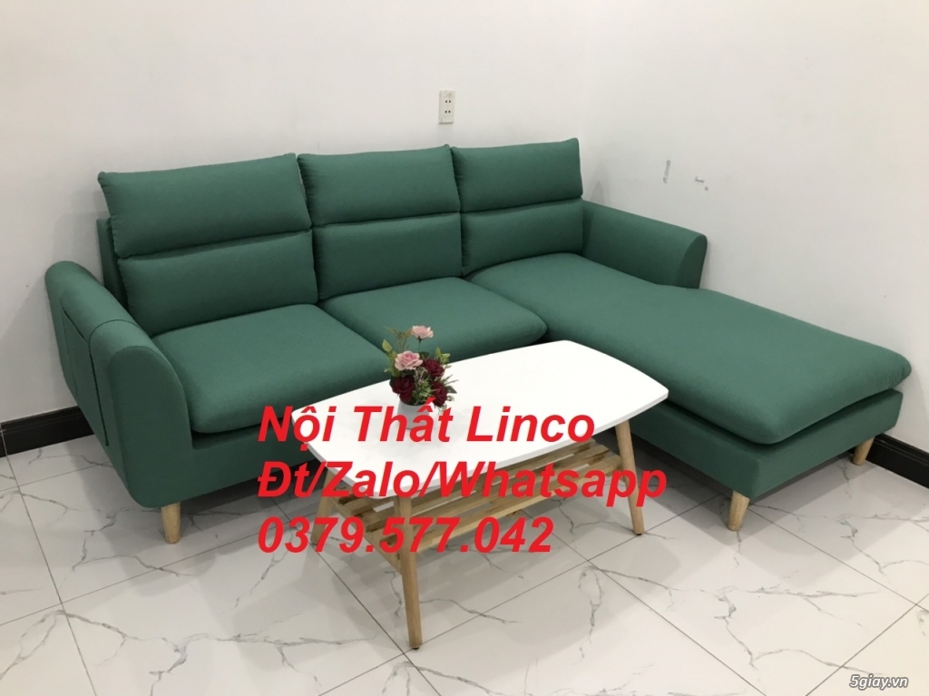 Bộ ghế sofa góc L phòng khách màu xanh ngọc lá cây đẹp Linco Bến Tre - 1