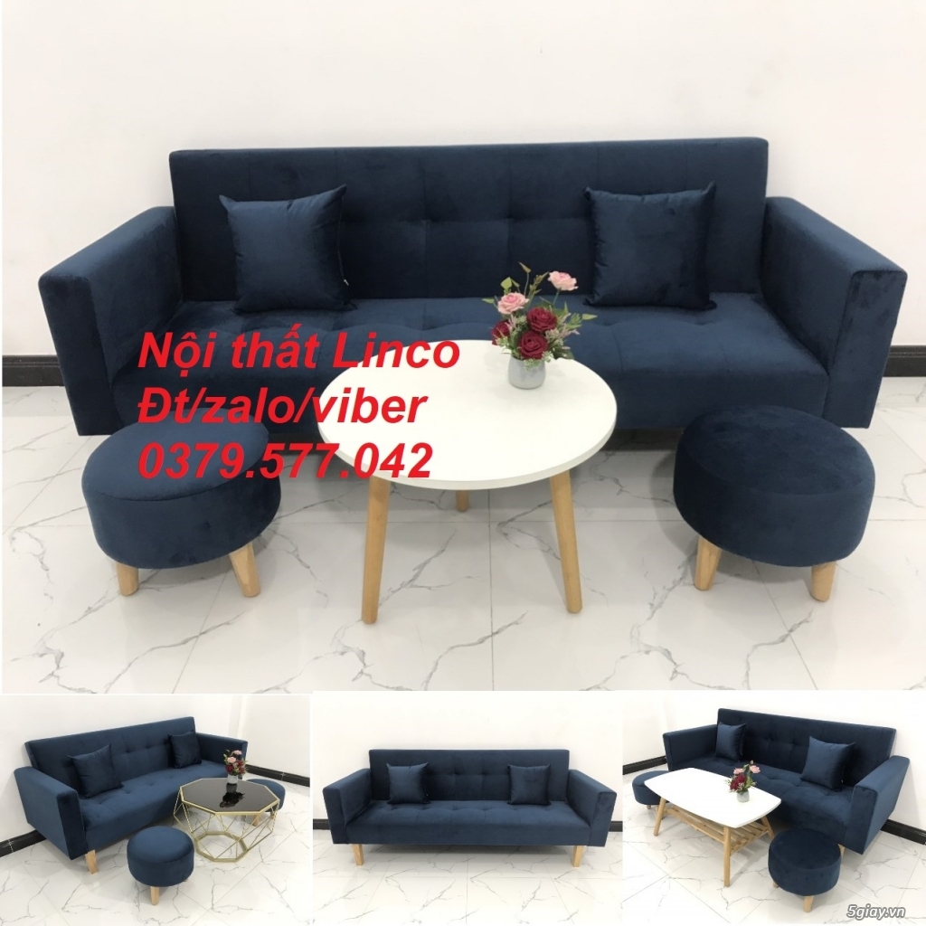 Bộ bàn ghế sofa giường bed (băng) màu xanh dương đậm đen Linco Bến Tre