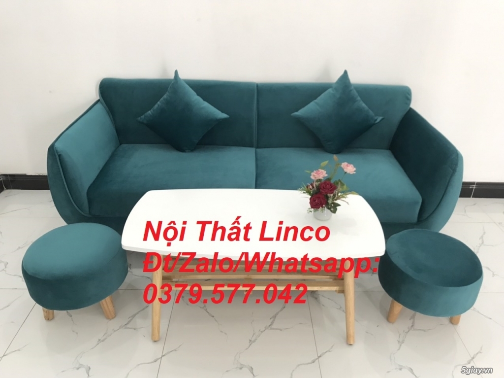 Bộ ghế sofa băng văng 1m9 xanh cổ vịt lá cây hiện đại Linco Đồng Tháp - 3
