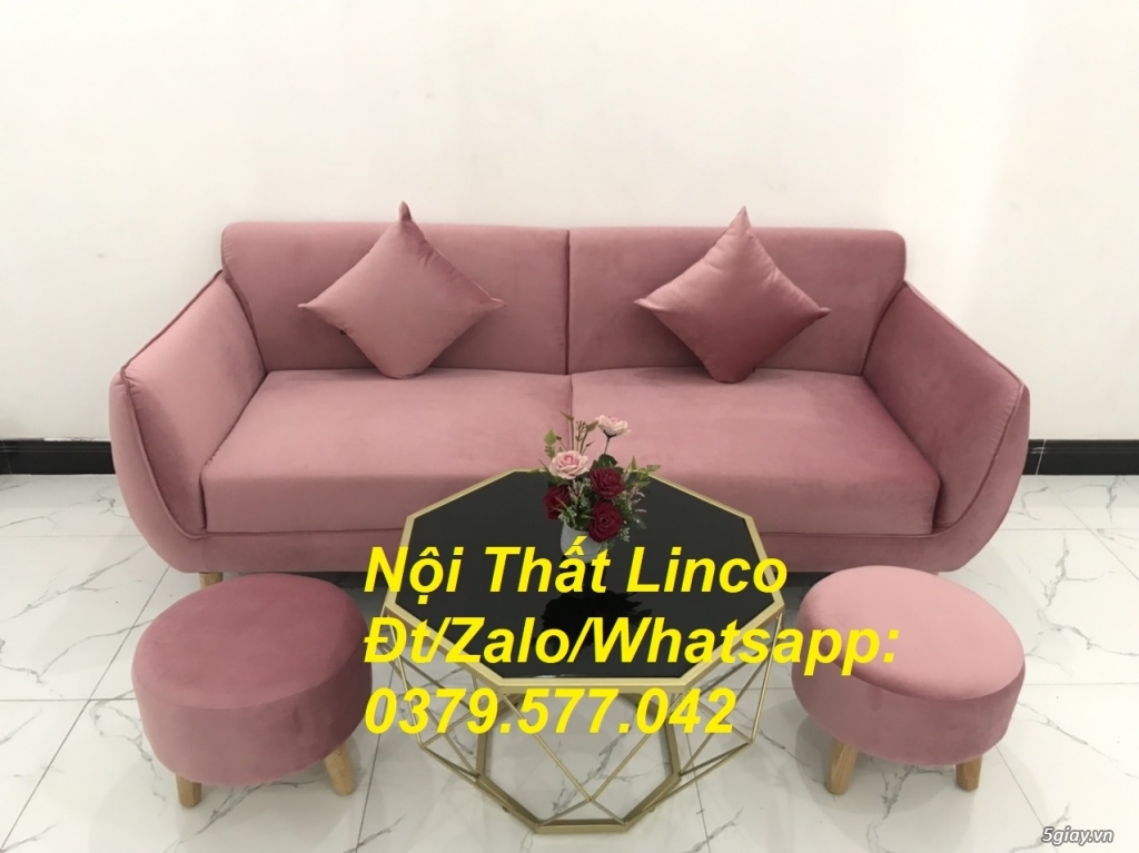 Bộ ghế sofa băng màu hồng hường vải nhung đẹp nhỏ gọn linco Bến Tre - 3