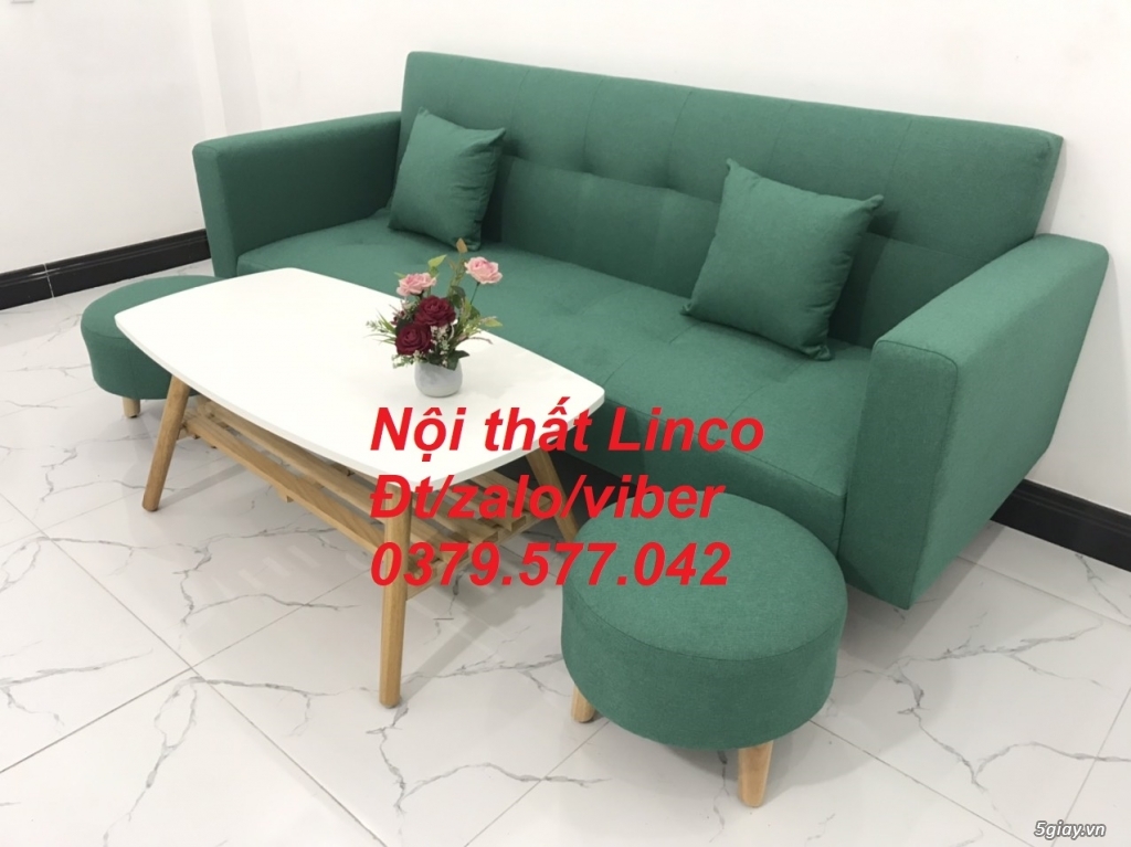 Bộ ghế sofa giường bed (băng) màu xanh ngọc lá cây ở Linco Tây Ninh - 2