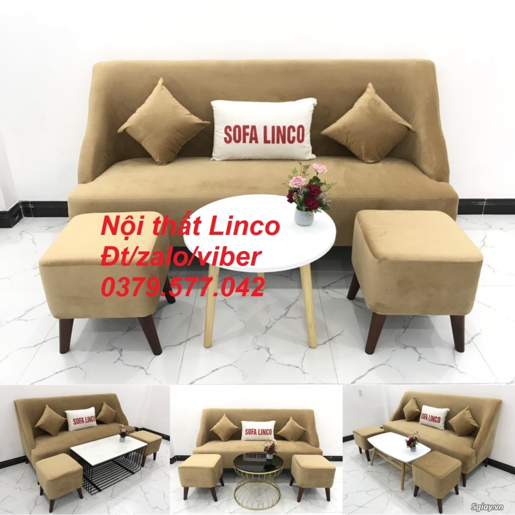 Bộ bàn ghế Sofa salong băng văng dài màu nâu sữa giá rẻ Linco Bến Tre