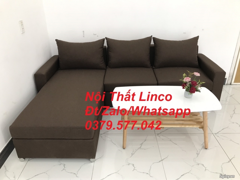 bộ ghế sofa góc giá rẻ,sofa góc L, màu Nâu đậm Nội Thất Linco Tây Ninh - 3