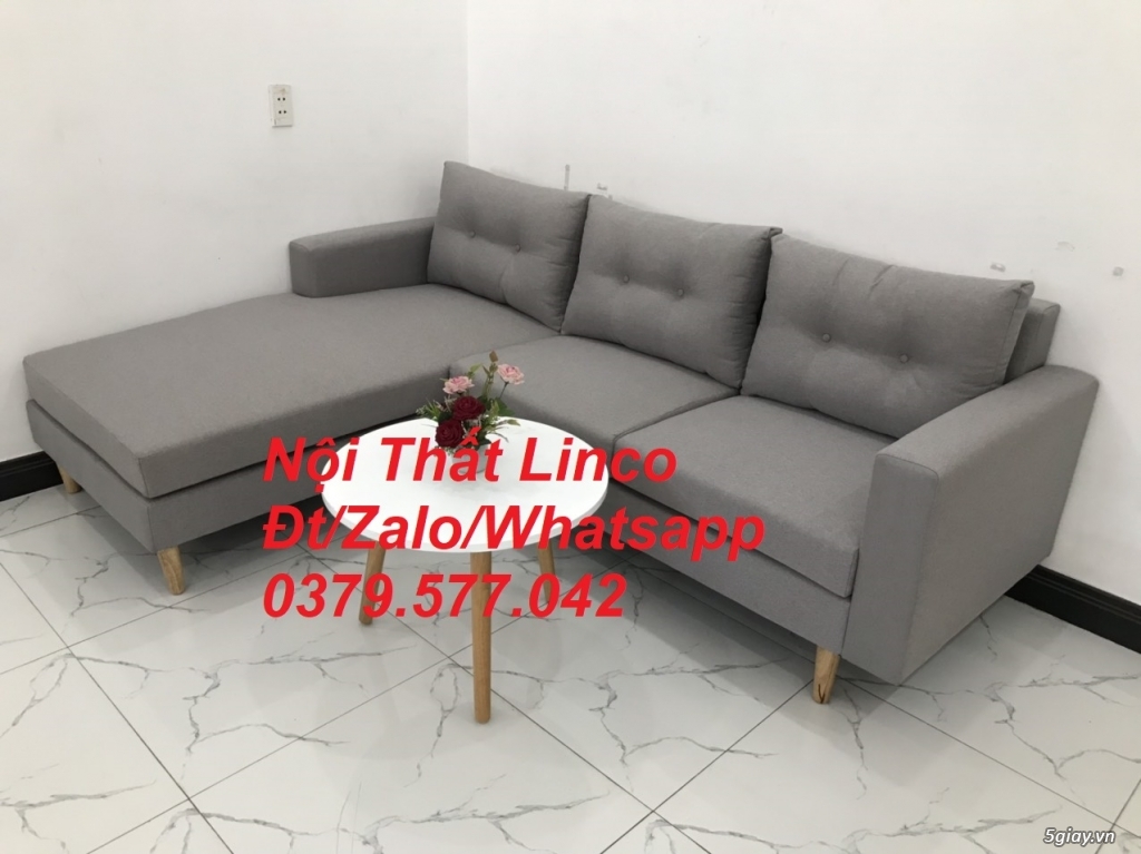Bộ ghế sofa góc L màu xám ghi trắng, giá rẻ nhỏ Linco Bình Thuận - 5